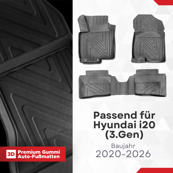 3D Auto Fussmatten für Hyundai i20 (3.Gen) 2020-2026 Carbon-Optik