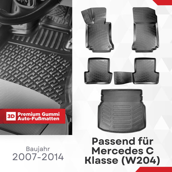 3D Auto Gummimatten & Kofferraumwanne Set für Mercedes C Klasse W204 (Umklappbare Rücksitze) Baujahr 2007-2014