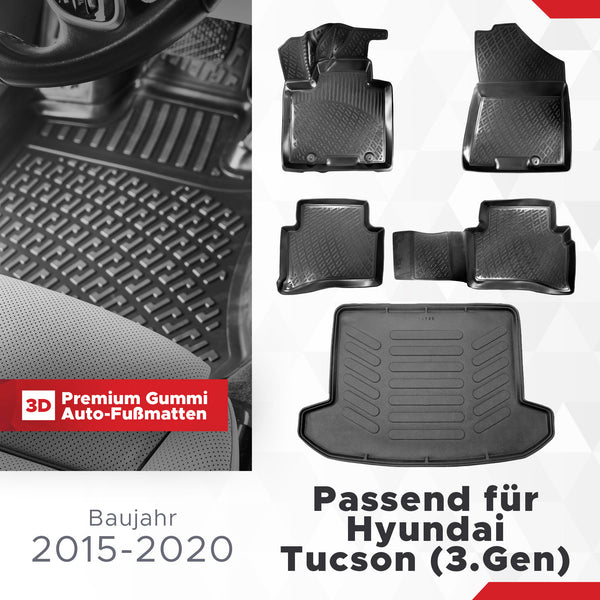 3D Auto Gummimatten & Kofferraumwanne Set für Hyundai TUCSON (3.Gen) Baujahr 2015-2020