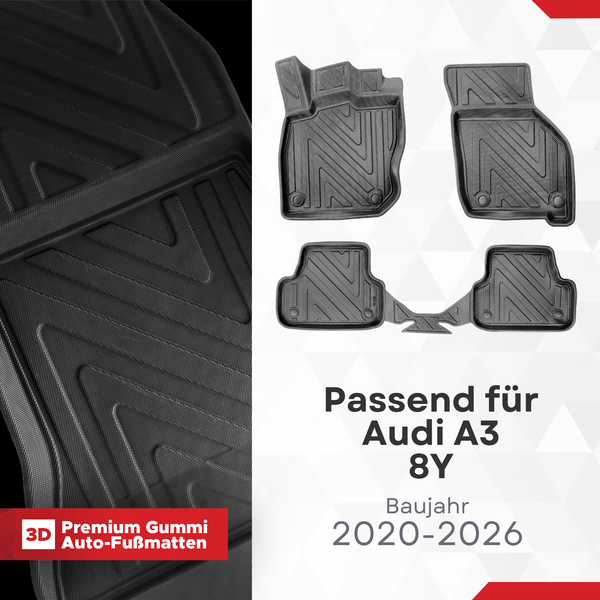 3D Auto Fussmatten für Audi A3 (8Y) 2020-2026 Carbon-Optik