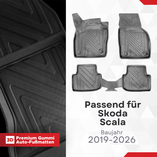 3D Auto Fussmatten passend für Skoda Scala 2019-2026 Carbon-Optik