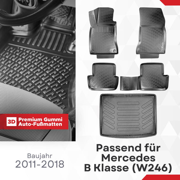 3D Auto Gummimatten & Kofferraumwanne Set für Mercedes B Klasse W246 Baujahr 2011-2018