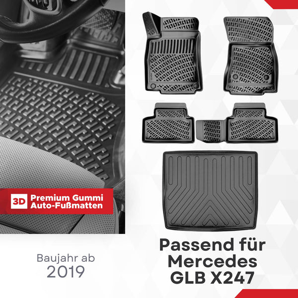 3D Auto Gummimatten & Kofferraumwanne Set für Mercedes GLB X247 Baujahr ab 2019