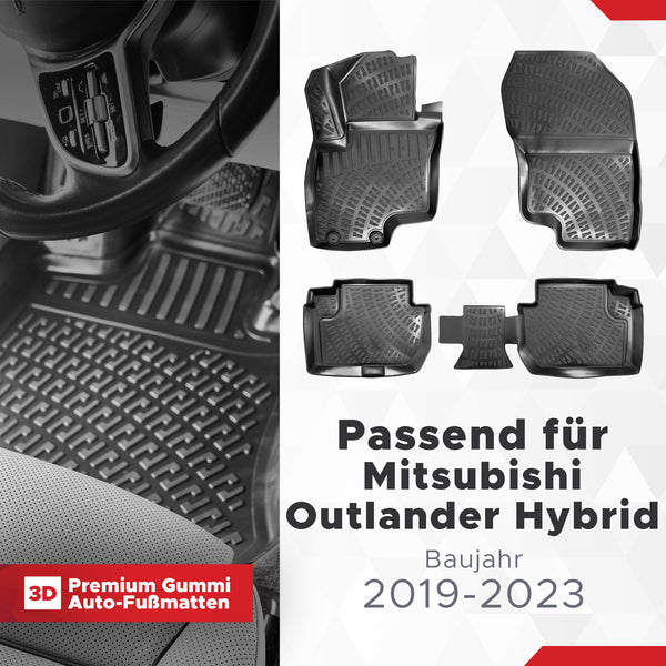 3D Auto Fussmatten Set passend für Mitsubishi Outlander Hybrid Baujahr 2019-2023