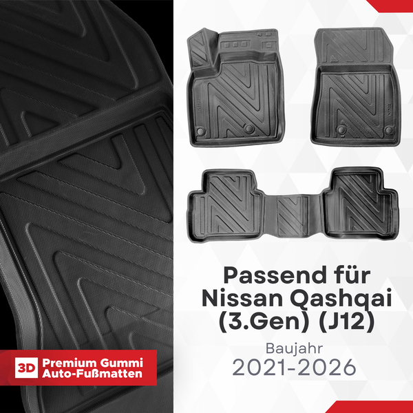 3D Auto Fussmatten für Nissan Qashqai (3.Gen) (J12) 2021-2026 Carbon-Optik (Nicht in e-Power)