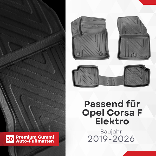 3D Auto Fussmatten für Opel Corsa F Elektro 2019-2026 Carbon-Optik (EV-Model)