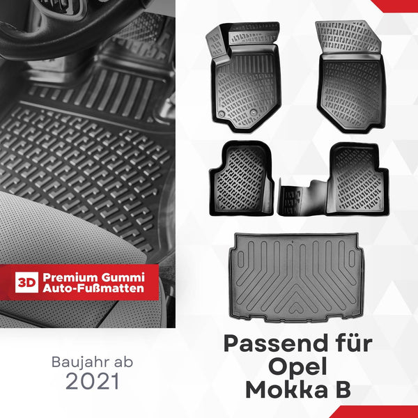 3D Auto Gummimatten & Kofferraumwanne Set für Opel Mokka B Baujahr ab 2021