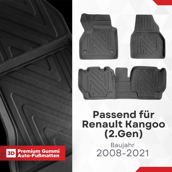 3D Auto Fussmatten für Renault Kangoo (2.Gen) 2008-2021 Carbon-Optik