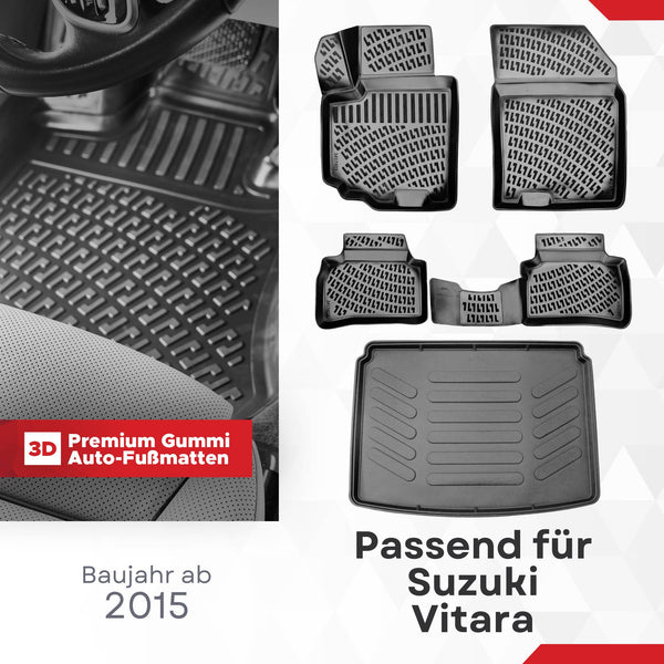 3D Auto Gummimatten & Kofferraumwanne Set für Suzuki Vitara Baujahr ab 2015