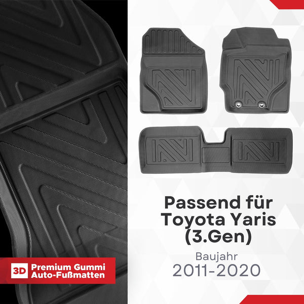 3D Auto Fussmatten für Toyota Yaris (3.Gen) 2011-2020 Carbon-Optik