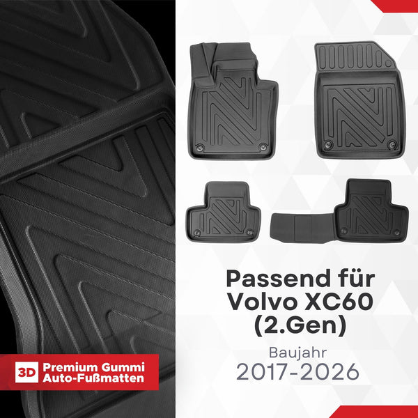 3D Auto Fussmatten für Volvo XC60 (2.Gen) 2017-2026 Carbon-Optik (Nicht in Recharge)