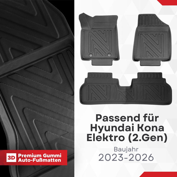3D Auto Fussmatten für Hyundai Kona Elektro (2.Gen) 2023-2026 Carbon-Optik