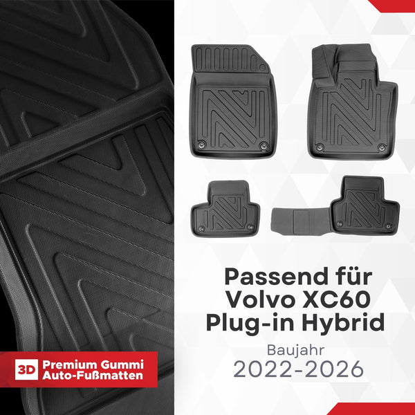 3D Auto Fussmatten für Volvo XC60 Plug-in Hybrid 2022-2026 Carbon-Optik