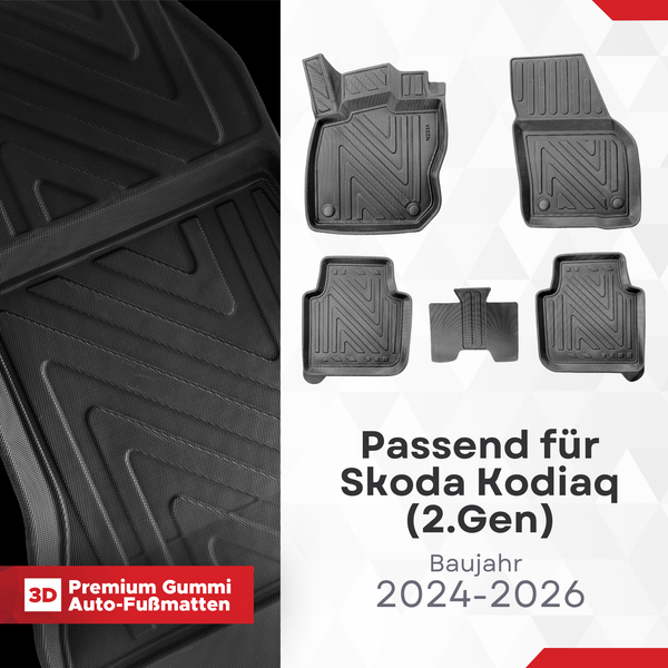 3D Auto Fussmatten passend für Skoda Kodiaq (2.Gen) 2024-2026 Carbon-Optik