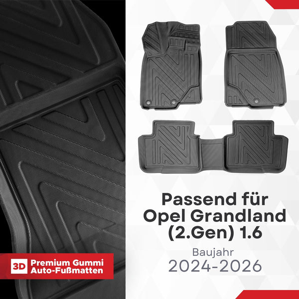 3D Auto Fussmatten für Opel Grandland (2.Gen) 1.6 Plug-in Hybrid/Elektro 2024-2026 Carbon-Optik