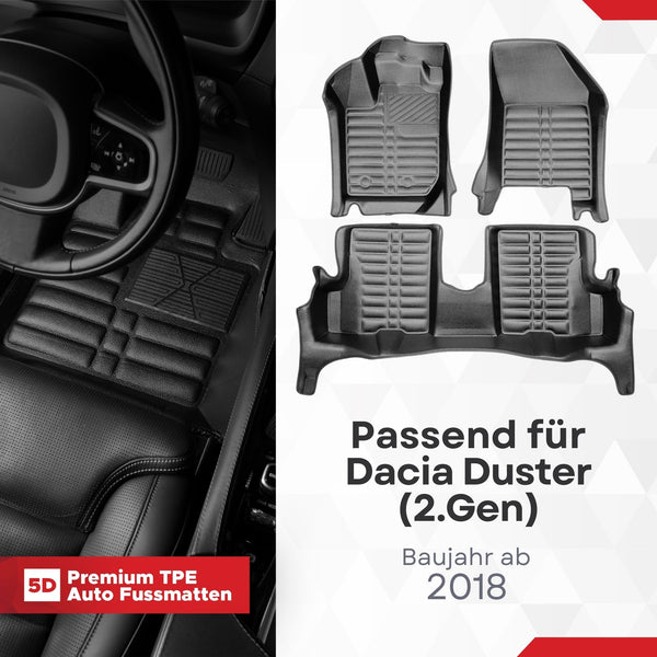 5D Premium Auto Fussmatten für Dacia Duster (II.Gen) 2018-2024