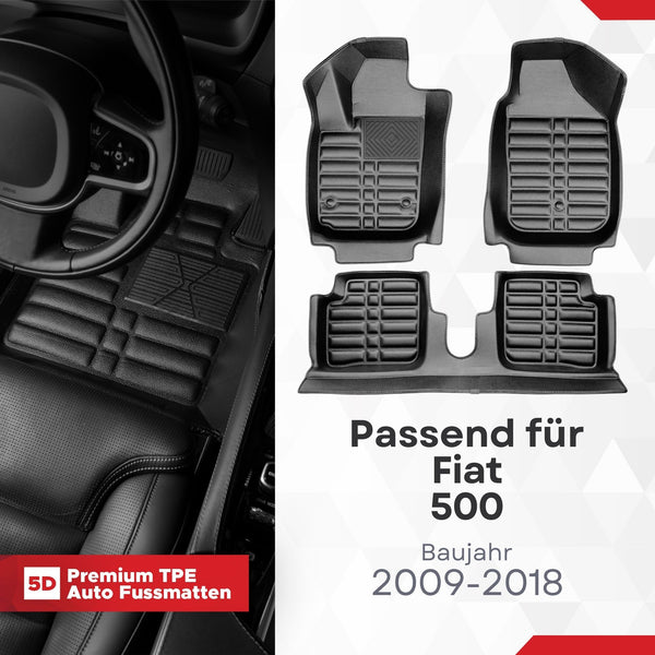 5D Premium Auto Fussmatten für Fiat 500 (Typ 312) 2007-2024