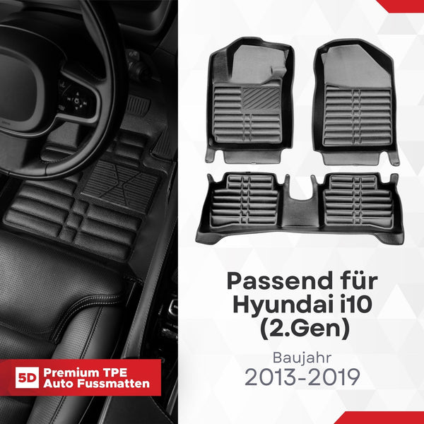 5D Premium Auto Fussmatten für Hyundai i10 (2.Gen) 2013-2019