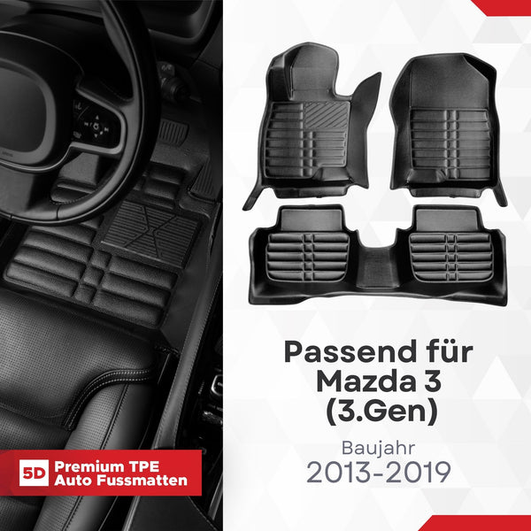 5D Premium Auto Fussmatten für Mazda 3 (BM) 2013-2019