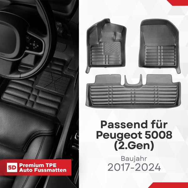 5D Premium Auto Fussmatten für Peugeot 5008 (II.Gen) 2017-2024