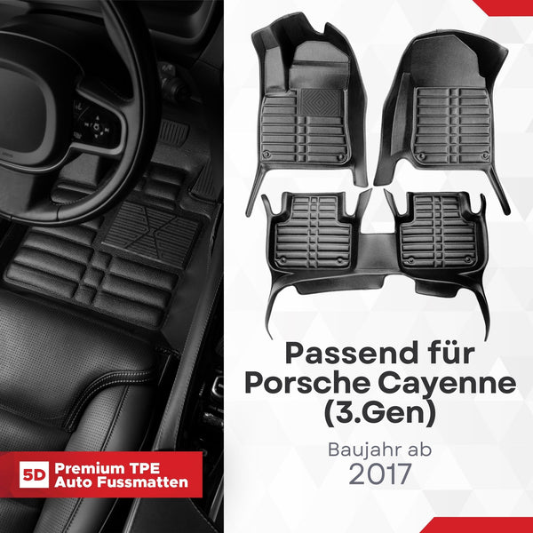 5D Premium Auto Fussmatten für Porsche Cayenne (9YA) 2017-2026