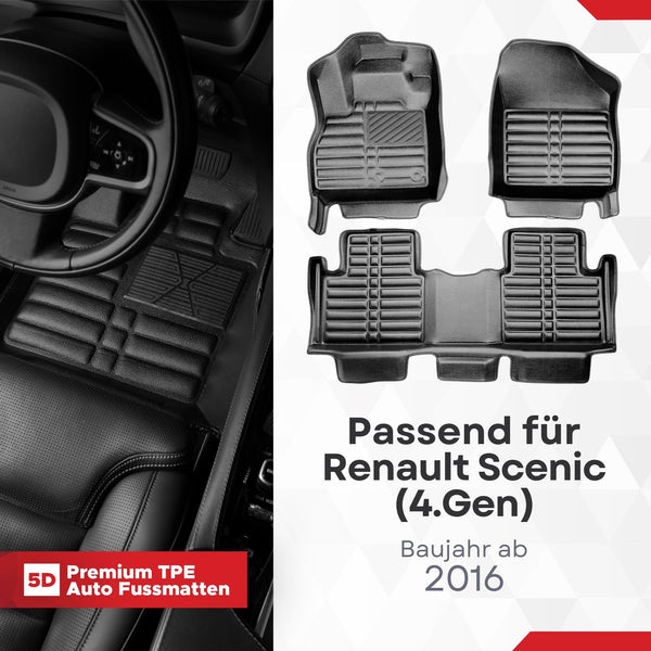 5D Premium Auto Fussmatten für Renault Scenic (IV.Gen) 2016-2023