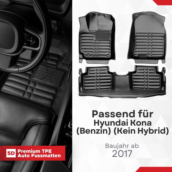 5D Premium Auto Fussmatten für Hyundai Kona 2017-2023 (nicht für Hybrid-Elektro)