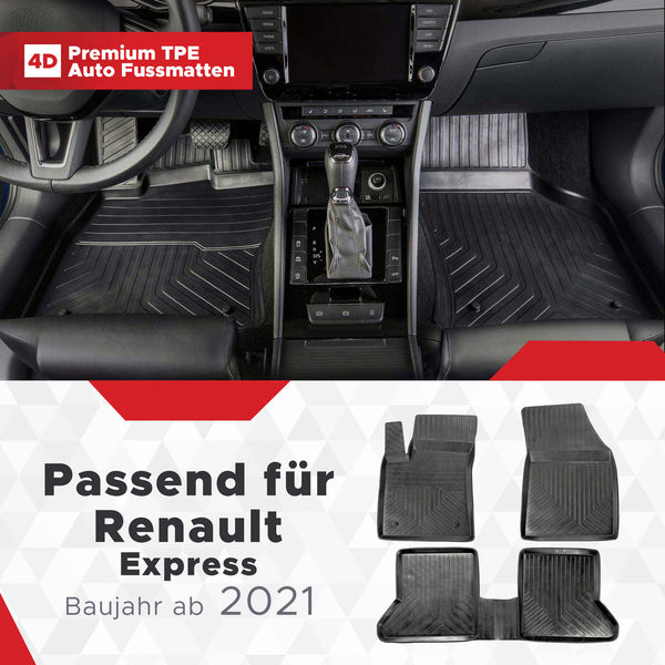 3D Premium Gummi Auto Fußmatten Set Passend für Renault Express Baujahr ab 2021