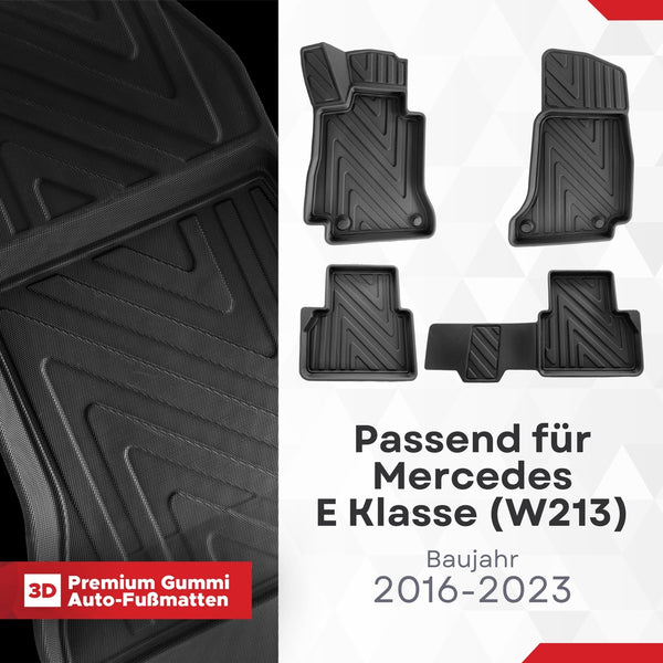 3D Auto Fussmatten für Mercedes E Klasse (W213) 2016-2023 Carbon-Optik