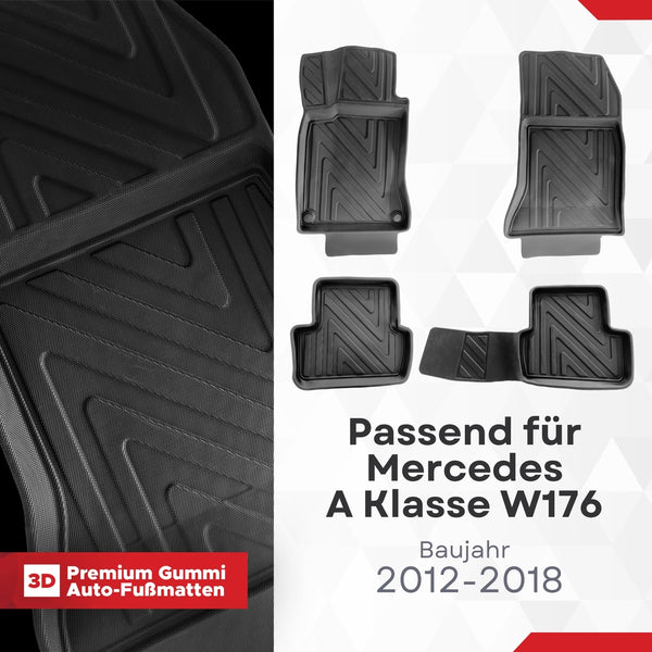 3D Auto Fussmatten für Mercedes A Klasse (W176) 2012-2018 Carbon-Optik