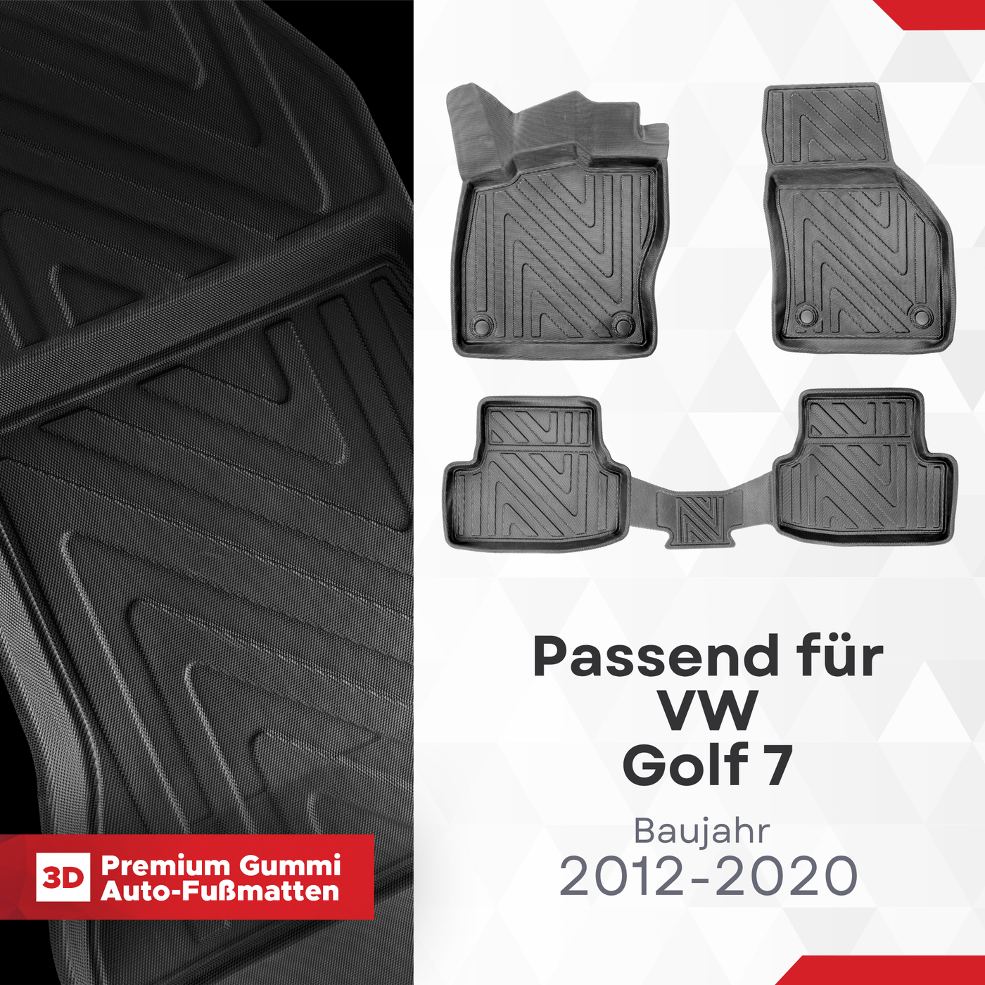 3D Auto Fussmatten für VW Golf 7 2012-2020 Carbon-Optik