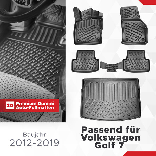 3D Auto Gummimatten & Kofferraumwanne Set für VW Golf 7 Baujahr 2012-2019