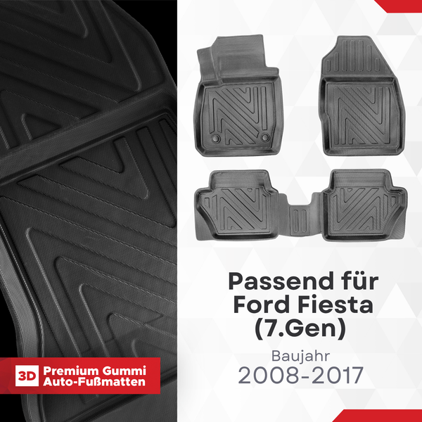 3D Auto Fussmatten für Ford Fiesta (7.Gen) 2008-2017 Carbon-Optik