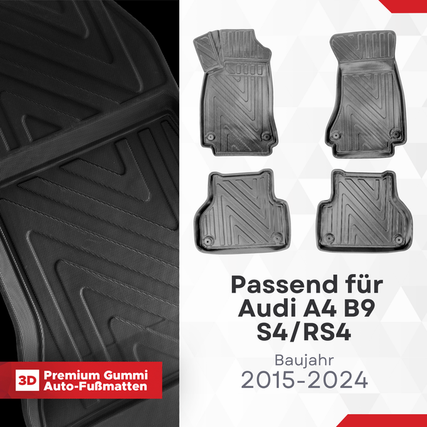 3D Auto Fussmatten für Audi A4 (B9) S4/RS4 2015-2024 Carbon-Optik