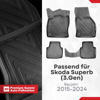 3D Auto Fussmatten passend für Skoda Superb (3.Gen) 2015-2024 Carbon-Optik