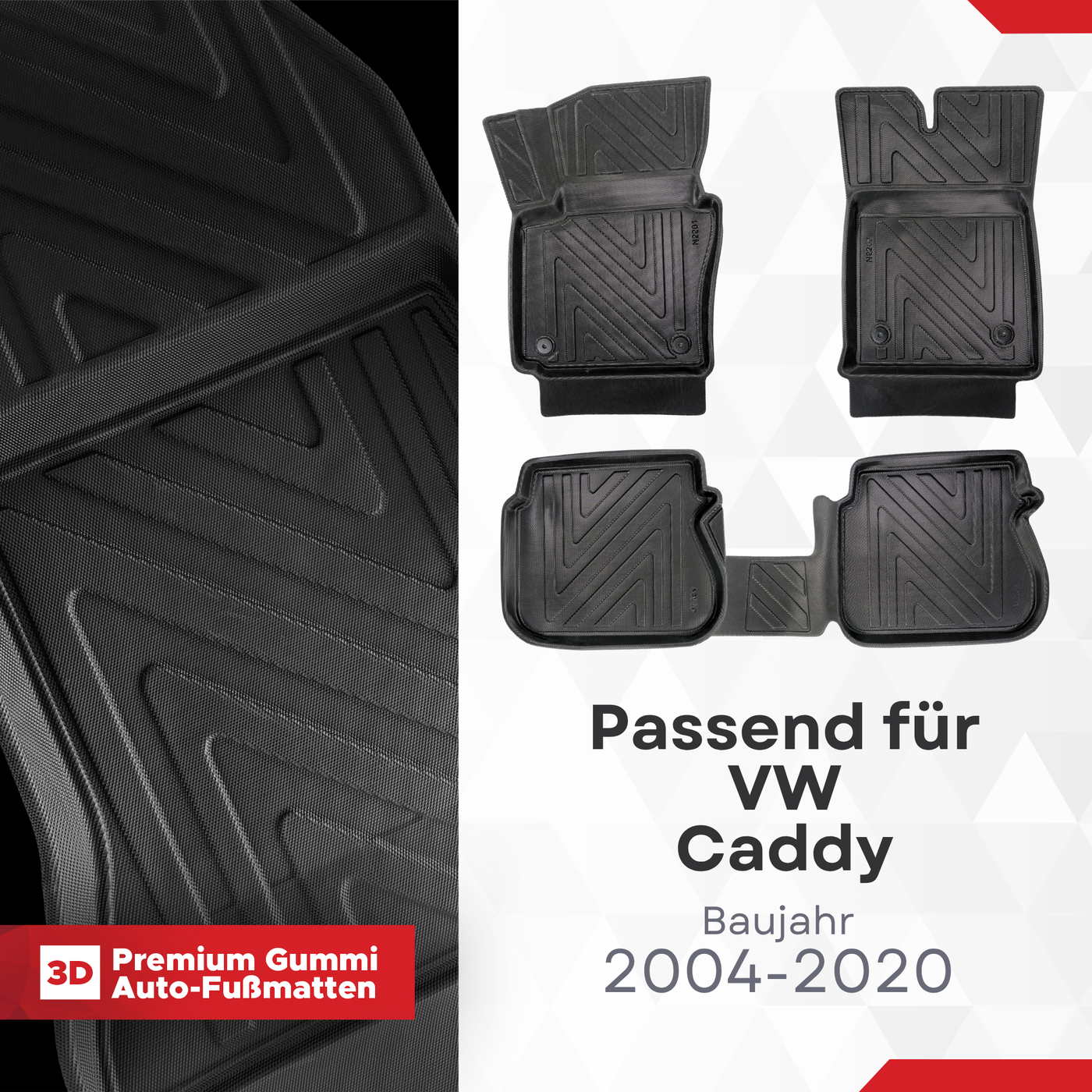 3D Auto Fussmatten für VW Caddy 2004-2020 Carbon-Optik