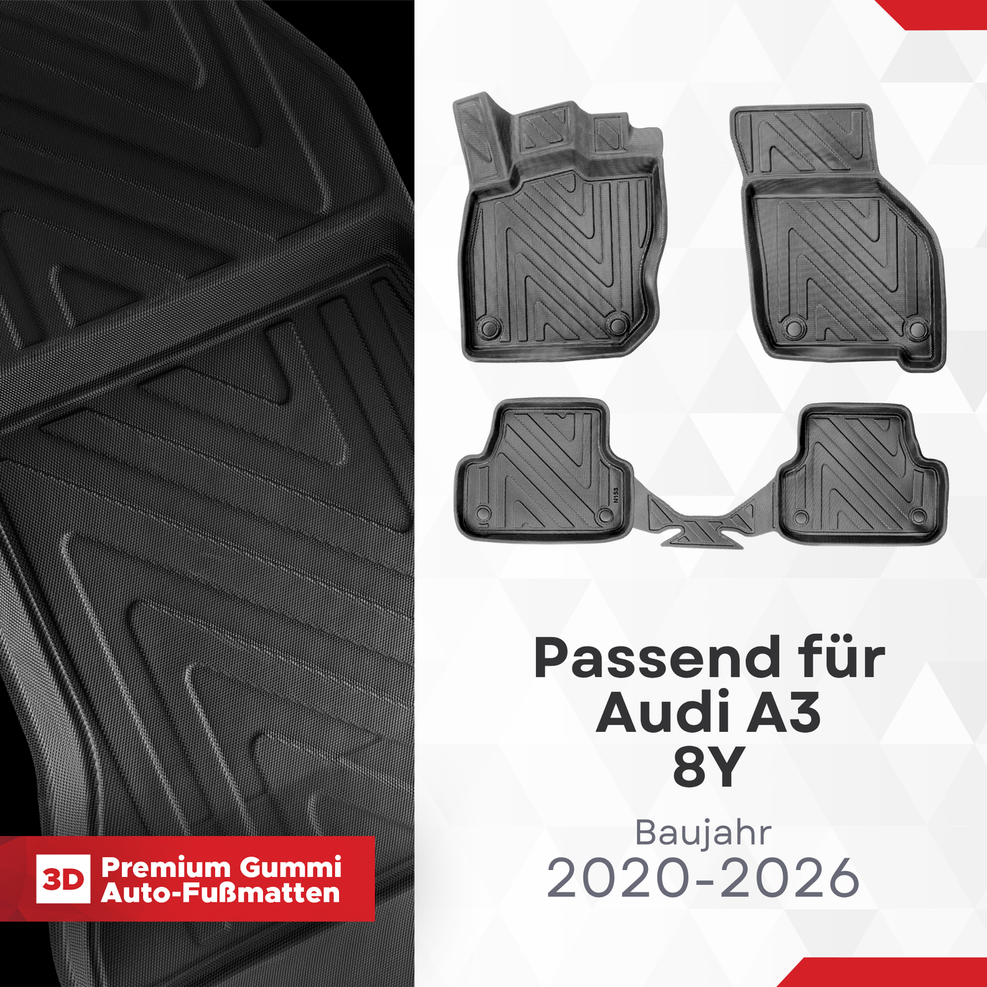 3D Auto Fussmatten für Audi A3 (8Y) 2020-2026 Carbon-Optik