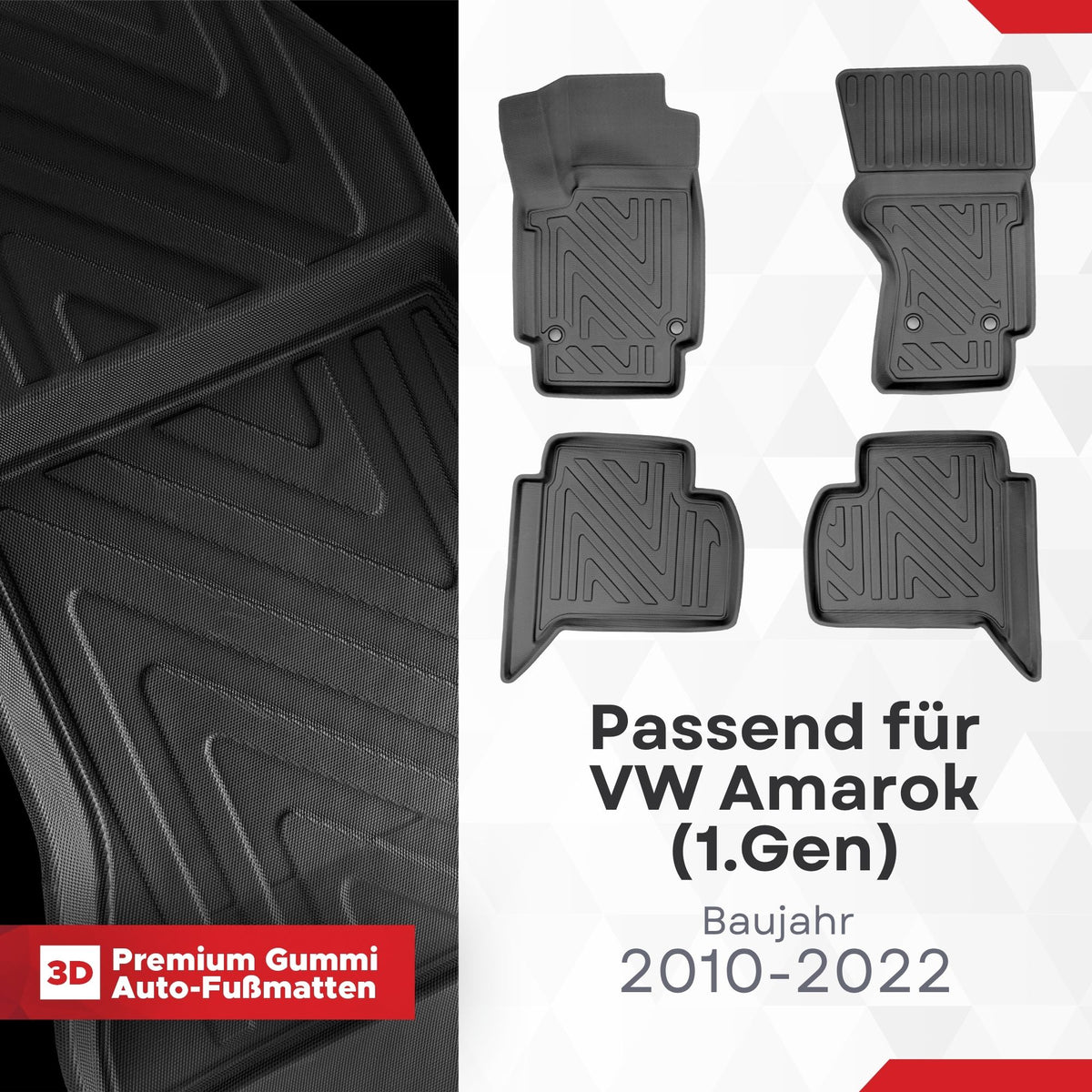 3D Auto Fussmatten für VW Amarok (1.Gen) 2010-2022 Carbon-Optik