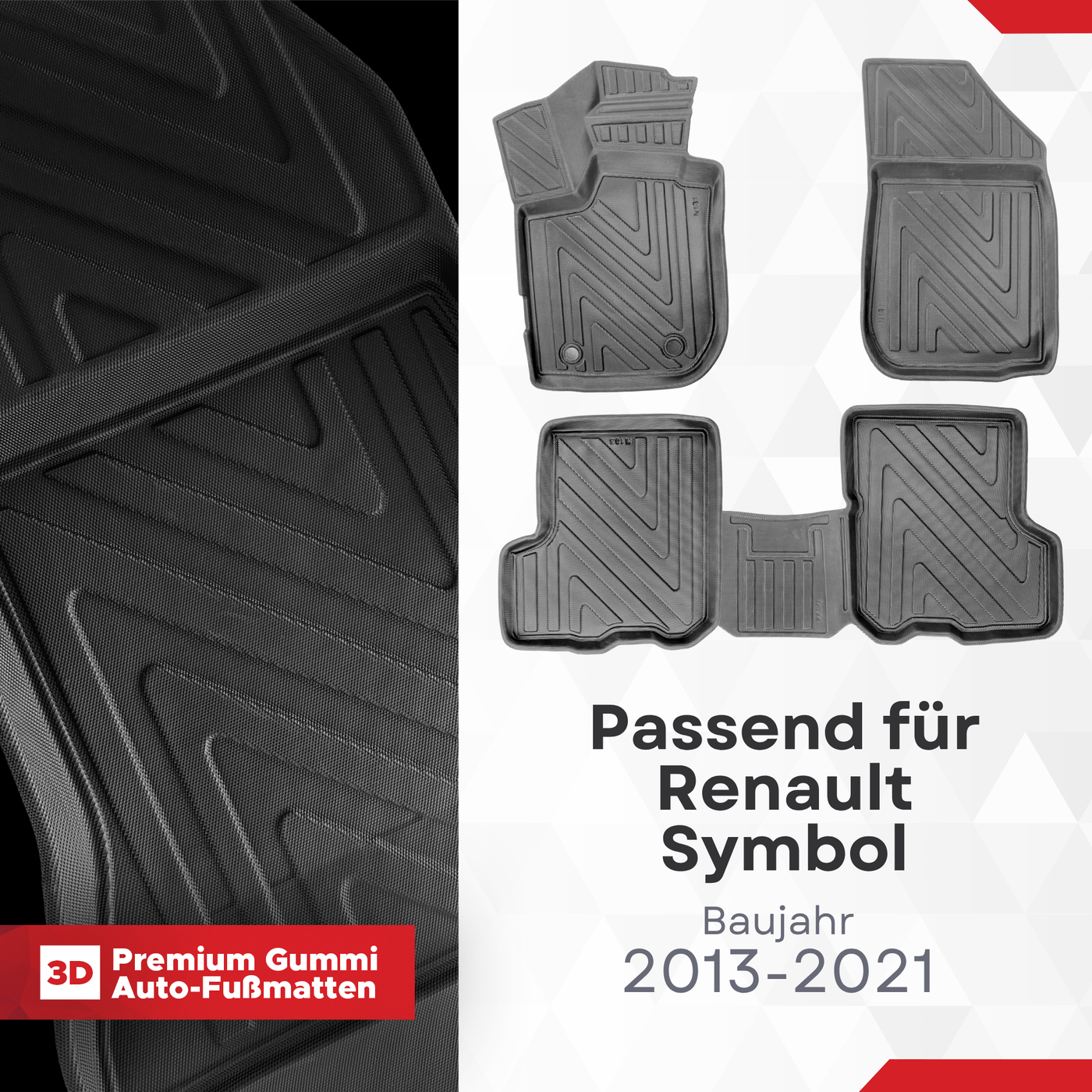 3D Auto Fussmatten für Renault Symbol 2013-2021 Carbon-Optik