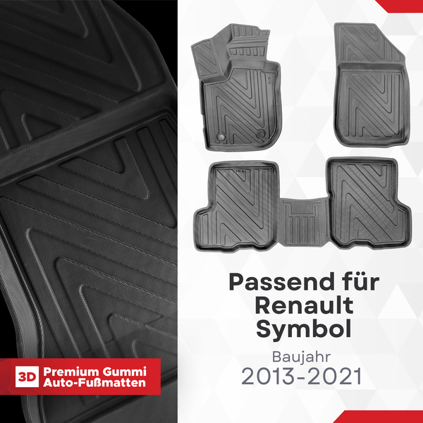 3D Auto Fussmatten für Renault Symbol 2013-2021 Carbon-Optik