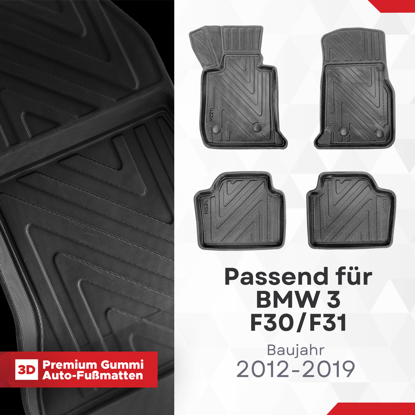 3D Auto Fussmatten für BMW 3 (F30/F31) 2012-2019 Carbon-Optik