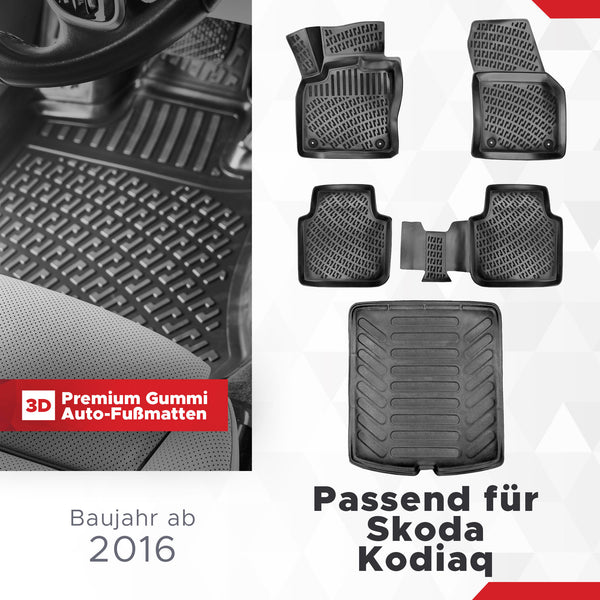 3D Auto Gummimatten & Kofferraumwanne Set für Skoda Kodiaq 2016-2024