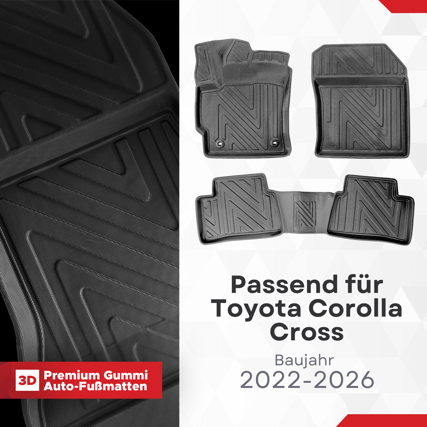 3D Auto Fussmatten für Toyota Corolla Cross 2022-2026 Carbon-Optik