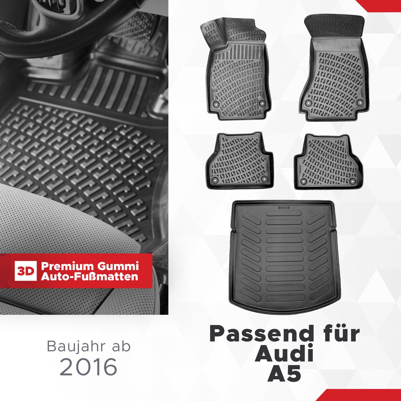 3D Auto Gummimatten & Kofferraumwanne Set für Audi A5 ab 2016