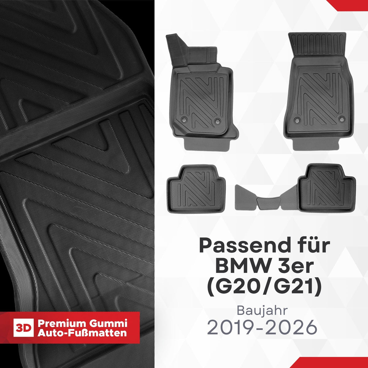 3D Auto Fussmatten für BMW 3er (G20/G21) 2019-2026 Carbon-Optik