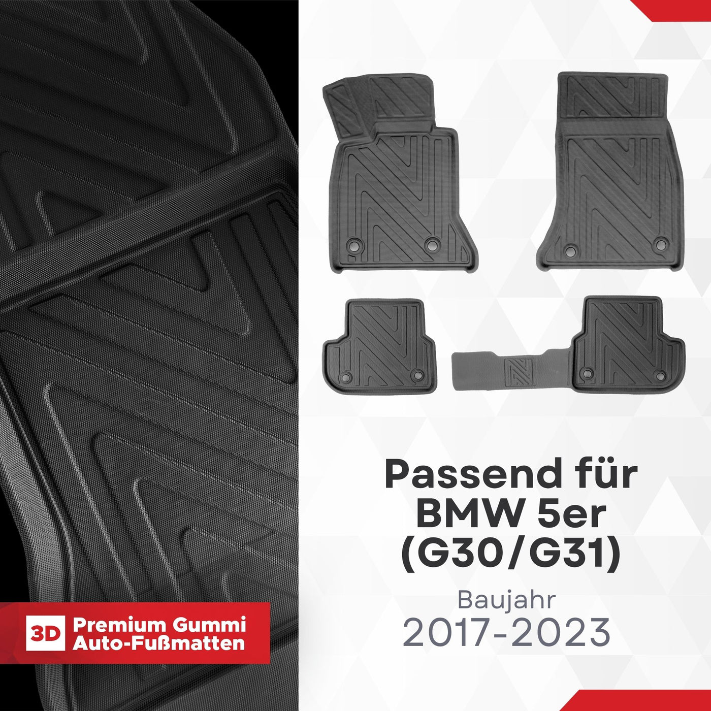 3D Auto Fussmatten für BMW 5er (G30/G31) 2017-2023 Carbon-Optik