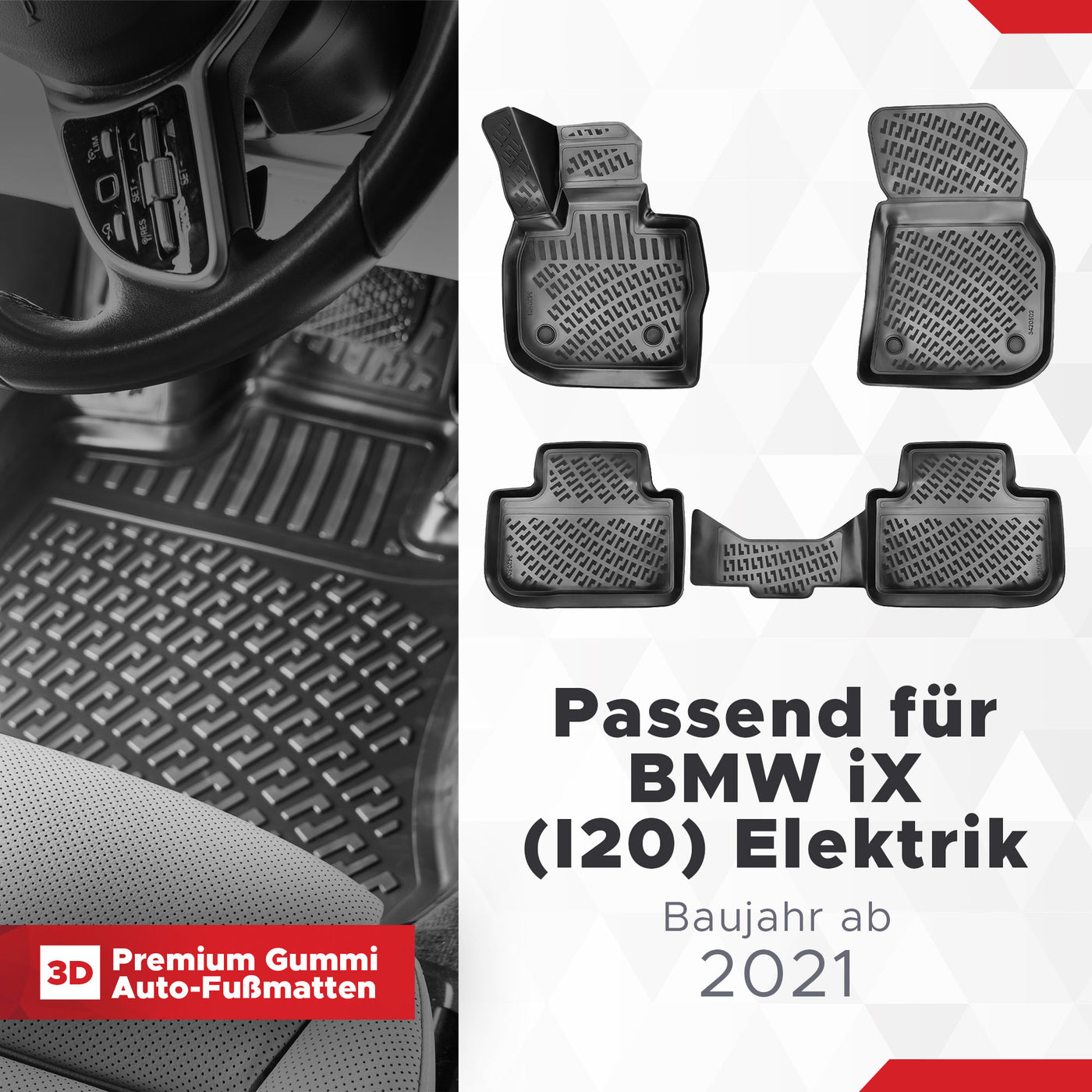 3D Auto Fußmatten Set für BMW iX (I20) Elektrik Baujahr ab 2021
