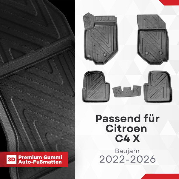 3D Auto Fussmatten für Citroen C4 X 2022-2026  Carbon-Optik (Nicht in Elektro)