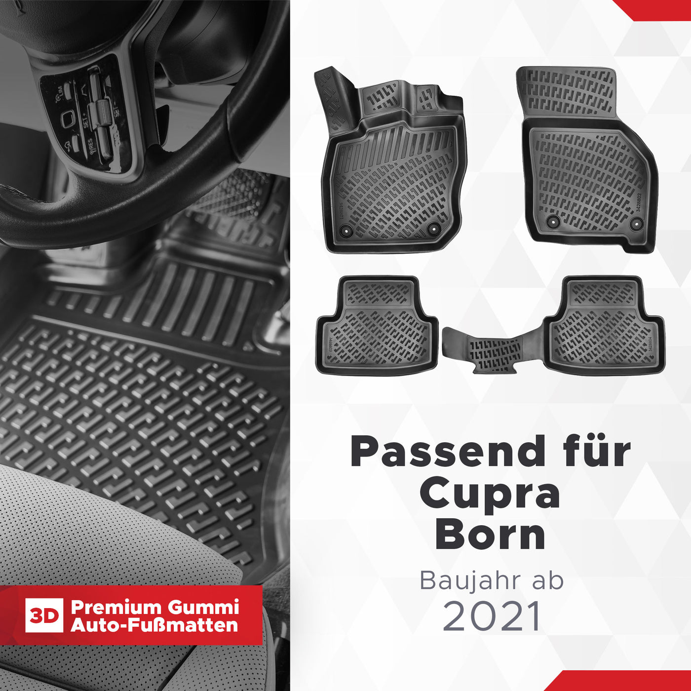 3D Auto Fussmatten Set passend für Cupra Born Baujahr ab 2021