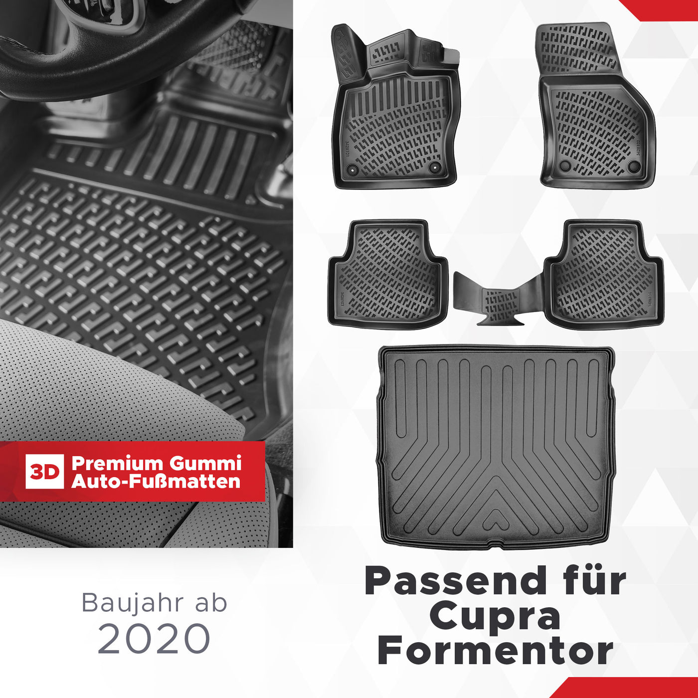 3D Auto Gummimatten & Kofferraumwanne Set für Cupra Formentor Oberer Ladeboden ab 2020